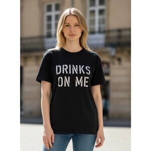 Chaser Drinks On Me Graphic Tee Black Women’s Size L NWT